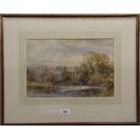 James Stephen Gresley, (British 1829 - 1908) framed watercolour of cattle beside Bolton Abbey,