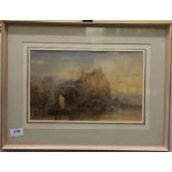 Cornelius Pearson, (British 1805 - 1891) framed watercolour lake with a castle in the background,