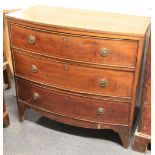 A Georgian inlaid mahogany veneered bow front chest, W 90cm, H 85cm