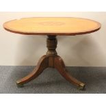 An inlaid mahogany pedestal coffee table, W. 84cm.