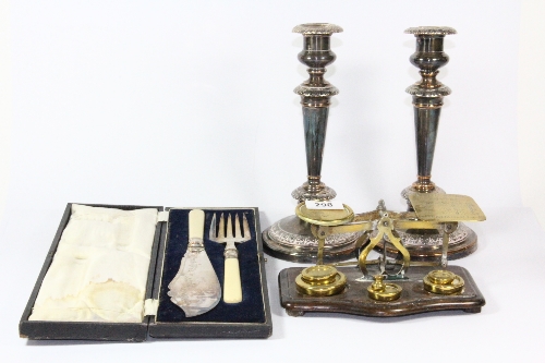 A pair of silver plated candle sticks, a Post Office scale and fish serving set. - Image 2 of 2