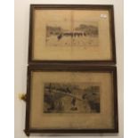 Stanley Berkley, two amusing framed engravings of pigs published c. 1885, 61cm x 44cm.