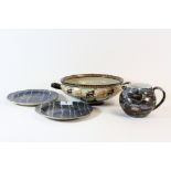 A group of signed studio pottery including a jar, a tazza and 2 small dishes.