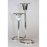 A sterling silver double candle holder, H. 20cm.