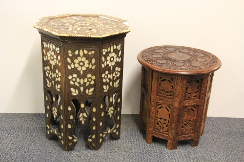 Islamic Interest. A mother of pearl and camel bone inlaid octagonal table together with a carved - Image 2 of 4