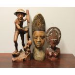 3 carved wooden figures
