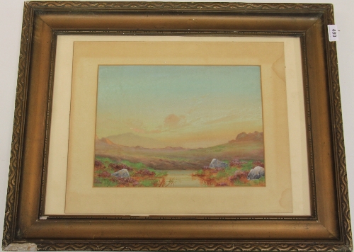 2 gilt framed Highland watercolours (68cm x 54cm) and an Edwardian plant stand