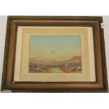 2 gilt framed Highland watercolours (68cm x 54cm) and an Edwardian plant stand