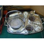 A silver plated twin handled rectangular