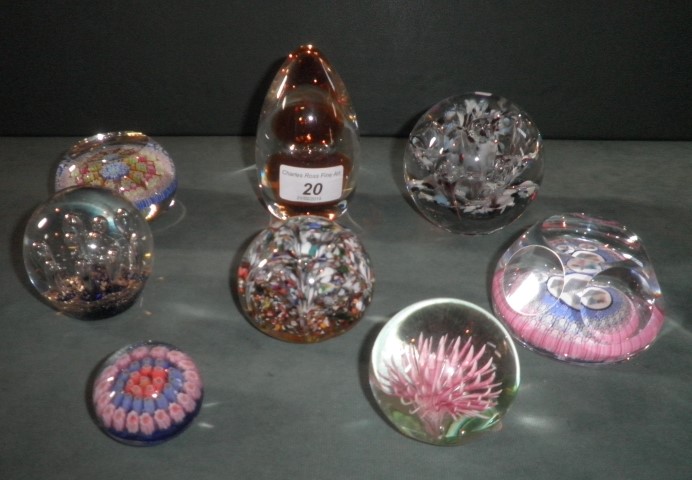 Eight paperweights, including a 1977 Whi