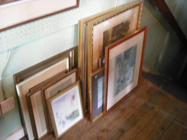 A watercolour by Margaret Rhodes and a quantity of prints by Stanhope Forbes and others, including