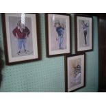 After Tim Holder, a set of eight caricatures, each depicting a golfer, coloured reproductions.