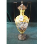 A 19th century Meissen-style porcelain and gilt metal mounted vase, well painted in the 18th