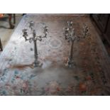 A pair of 18th century-style plated three branch table candelabra, 51cm high.