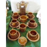 A green glazed 1970's Hornsea Heirloom coffee set, comprising: coffee set, sugar bowl, milk jug,