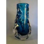 A 1960's Whitefriars Knobbly vase in kingfisher blue, 19cm.