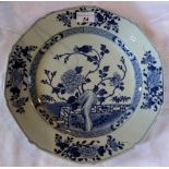 An English ten sided blue and white plate,