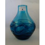 A 1970's Whitefriars 'Random Strapped' vase by Geoffrey Baxter, in Kingfisher Blue, 18cm.