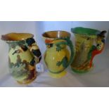 Three Art Deco Burleigh Ware jugs, Dragon, Highwayman and Pied Piper, numbered 4893, 5065 & 4984,