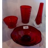 Four items of Whitefriars glass, comprising a circular footed bowl, a shaped dish,