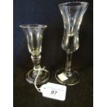 A cordial glass, plain on a columnar stem with folded foot, circa 1740, 11.