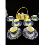 A set of six late Foley Shelley blue and white coffee cans and saucers,
