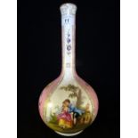 A Continental Dresden-style bottle vase with alternating pink and white ground,