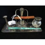 An Arts & Crafts period silver plated desk stand by Hukin & Heath, comprising: glass inkwell,