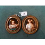 A pair of late 18th/early 19th century portrait miniatures, painted on porcelain,