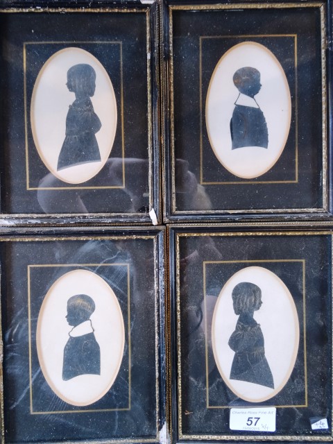 A collection of framed and glazed silhouettes of two children, - Image 2 of 4