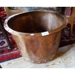 A large copper copper, 51cm diameter, together with a brass jam pan.