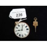 An 18ct gold gentleman's pocket watch, key wind mechanism, the dial having Roman numerals, 3.8cm