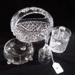 Four pieces of glass, to include: a decorative bell with acid etched decoration,