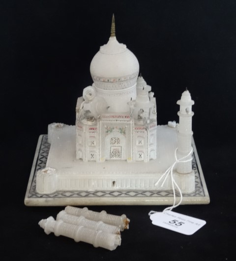 An Indian white alabaster model of the Taj Mahal, 15cm x 15cm x 16cm (AF). Condition Report: Three - Image 4 of 4