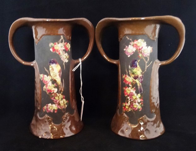 A pair of Bretby Bronze and Cloisonne vases, circa 1905, of Art Nouveau form, shape no.1877B.