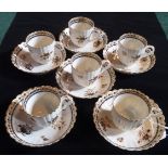 A set of six Caughley teacups and saucers, having blue and gilt decoration, circa 1780.  Printed 'S'