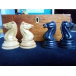 A mid-19th century boxwood and ebony Staunton chess set by Jaques of London, in original mahogany