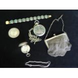An early 20th century white metal chain link purse, stamped 925,
