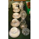 Five items of crystal cut glass, to include: posy basket, a bell and others,