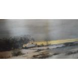 A late 20th century watercolour, a wintry scene at sunset, 45cm x 27cm in gilt frame.