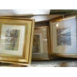 Seven miscellaneous prints, all glazed in gilt frames, various sizes.