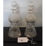 Two early 20th century thistle shaped small whisky decanters, each having acid etched decoration,