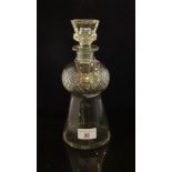 A late 19th century thistle shaped decanter, having faceted stopper and white metal 'Whisky'