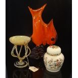 A large ceramic model of an orange Angel fish, marked Niagra-1974,