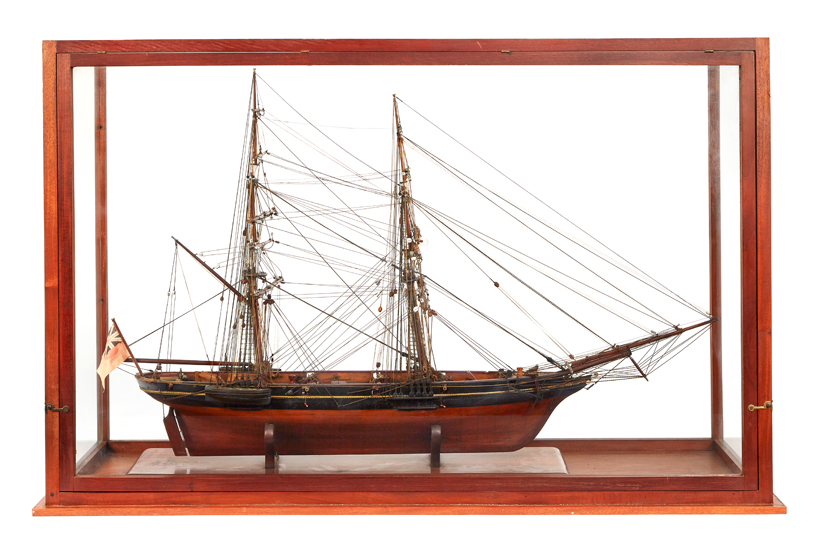 A FINE 1:48 SCALE MODEL FOR AN 8-GUN ARMED YACHT, CIRCA 1840, the 27in. framed, planked and pinned