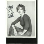 Jane Fonda Lovely black and white 8x10 ¾ length seated portrait photograph autographed by Jane