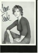 Jane Fonda Lovely black and white 8x10 ¾ length seated portrait photograph autographed by Jane