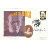 Christopher Lee autographed 1997 Tales of Terror first day cover with Frankenstein illustration. Lee