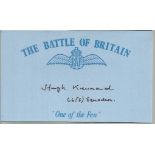 H Kennard 66 Sqn Battle of Britain signed index card. Good condition