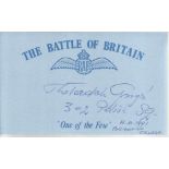 W Gnys 302 Sqn Battle of Britain signed index card. Good condition